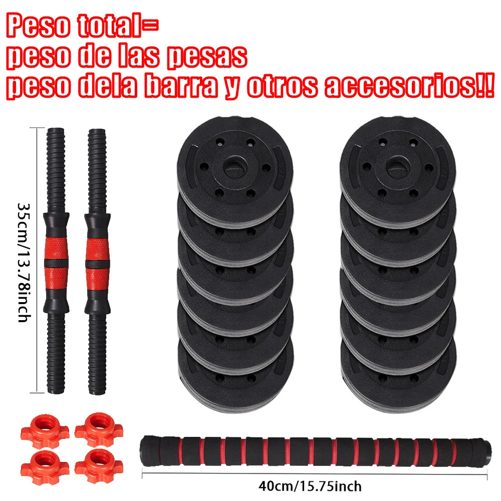 Juego de mancuernas y barra ajustables, pesas de 10 kg, 15 kg, 20 kg, 30 kg, 40 kg, 50 kg, mancuernas para gimnasio y hogar, aptas para hombres