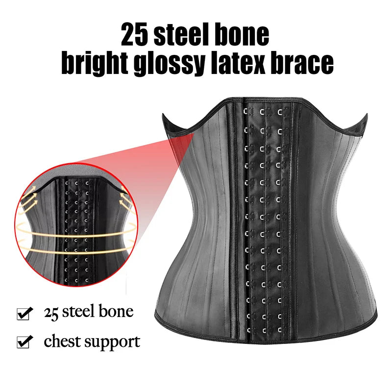 Entrenador de cintura de látex con 25 huesos de acero, corsé moldeador adelgazante de vientre para mujer, faja reductora con correa de modelado