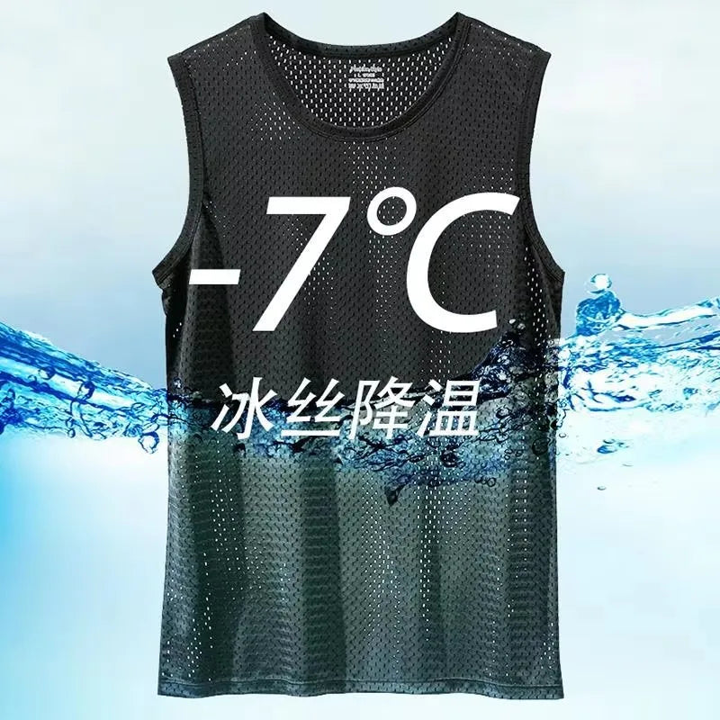Camisetas sin mangas de malla de seda helada para hombre, camiseta sin mangas transparente para culturismo, chaleco de Fitness, camisetas musculosas de malla para hombre, 1 ud.