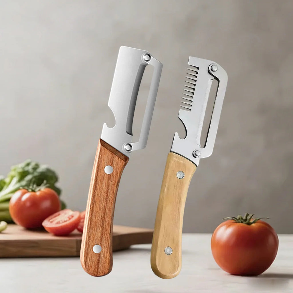 Pelador de Cocina de Acero Inoxidable con Mango de Madera para Pelar y Rebanar Frutas y Verduras, Utensilio de Cocina