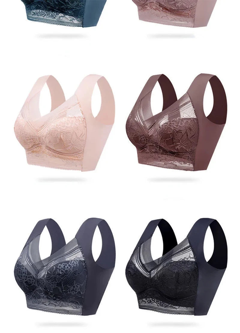 L-6L sujetador grande para mujer, Push Up de seda helada, Bralette superior sin costuras, sujetadores de encaje inalámbricos para verano, Top de talla grande, lencería, ropa interior 15019