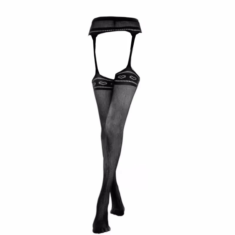 SIMPLEJWEL pantimedias sexis sin entrepierna ahuecadas medias de red de seda negra bragas de cintura alta vestido Sexy