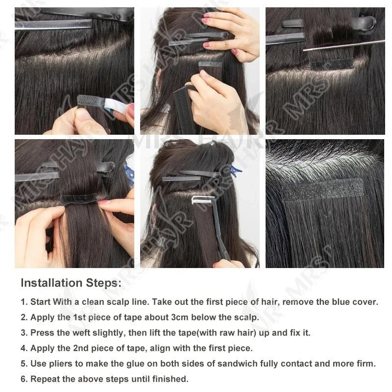 MRSHAIR cinta en extensiones de cabello cabello humano Rubio cinta sin costuras extensiones de cabello 4x0,8 cm trama de piel cinta de PU en el cabello 20 piezas 12 "-24"