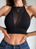 1 Uds. Camisola de malla Sexy, Top corto, corsé acanalado, ropa interior sin espalda, moda novedosa, sujetador informal para mujer, Top sin mangas, Bralette, lencería