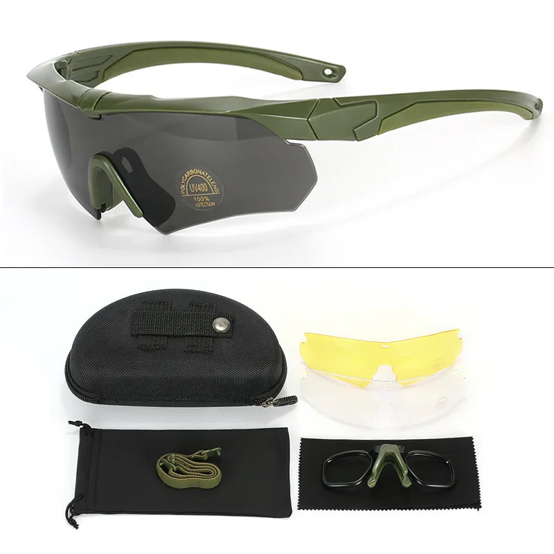 Gafas tácticas CS Airsoft gafas de tiro a prueba de viento HD 3 lentes Motocross motocicleta montañismo gafas seguras