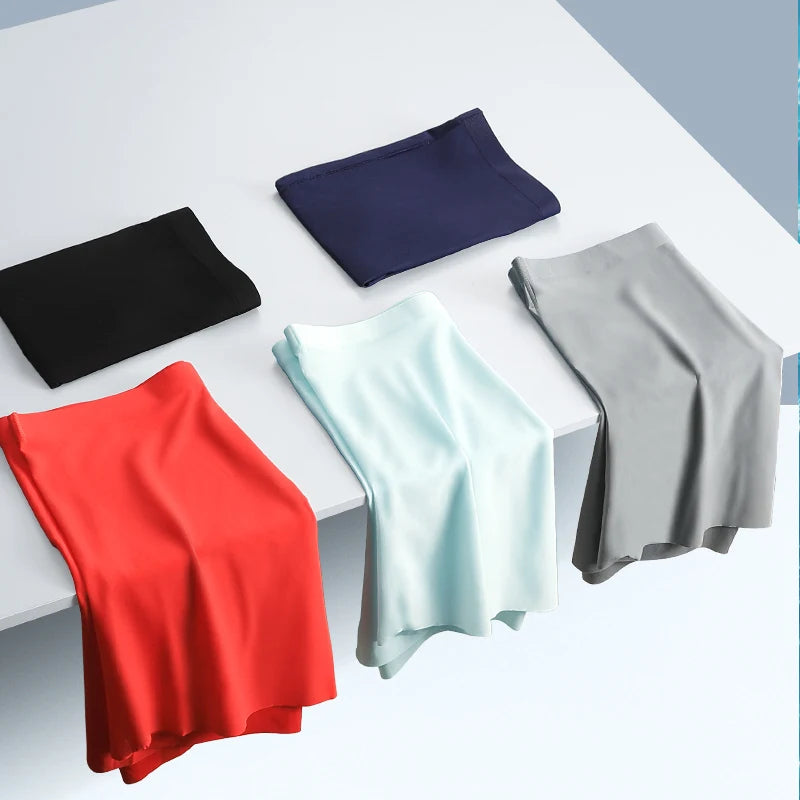 Ropa interior para hombre, Boxers de seda helada con estampado 3D, Boxers finos sin costuras, pantalones cortos deportivos alargados de verano para la cabeza