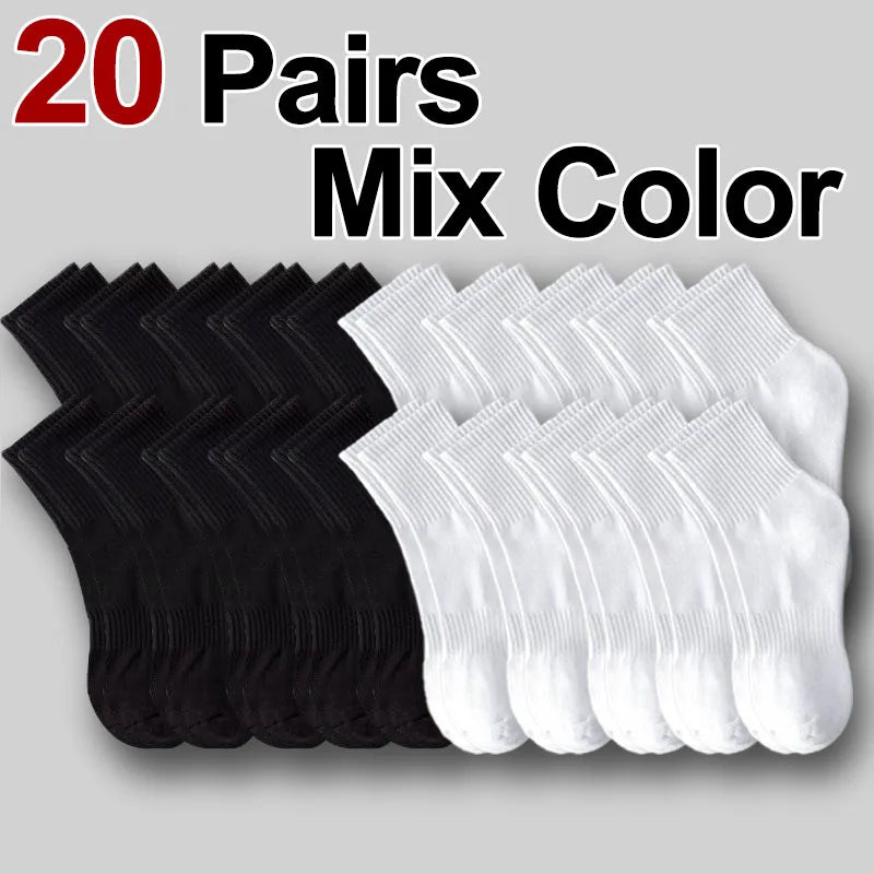 10/20/30 pares de calcetines neutros de Color sólido a media pantorrilla con cuello redondo primavera otoño calcetines deportivos transpirables absorbentes para el sudor para todas las estaciones