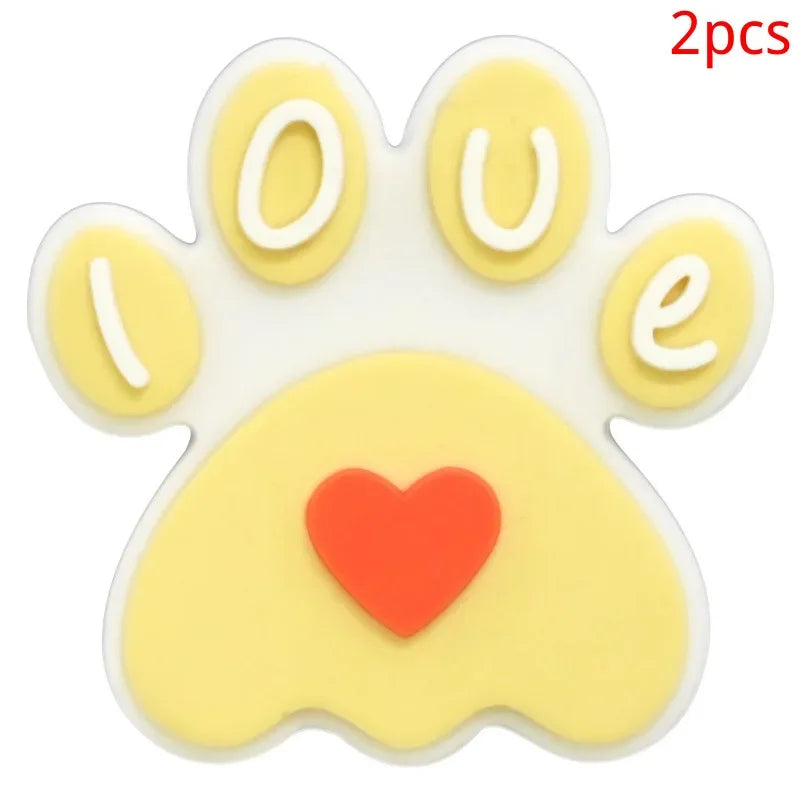 Bonita huella de pata de perro de dibujos animados, 2 uds., hebillas de PVC para zapatos, dijes, accesorios, decoraciones para zuecos, pulseras de zapatillas, regalo de fiesta DIY para niños