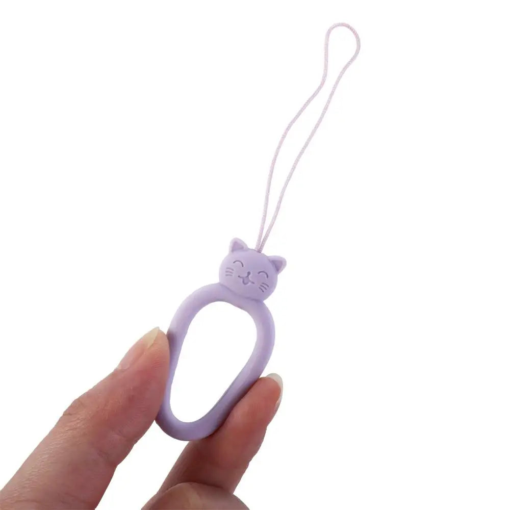 Cordón de anillo de silicona con forma de gato para teléfono móvil, colgante corto de dibujos animados, disco en U creativo, novedad