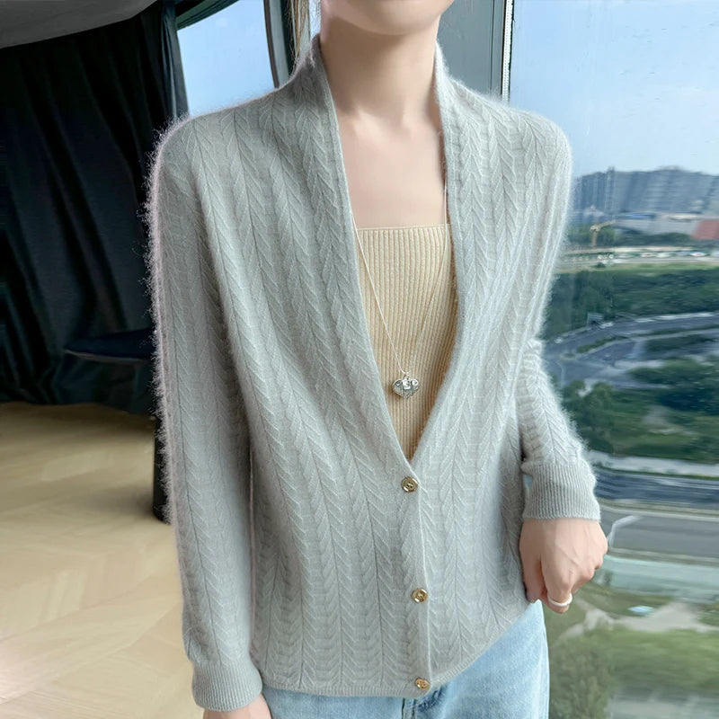 Cárdigan con cuello de bufanda para mujer, Tops, Otoño Invierno, nuevo suéter elegante de lana merina de 100%, suéter de lana elegante para mujer, blusa suave elegante