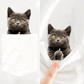 CLOOCL-Camiseta divertida de gato para mujer con imagen de gato en el bolsillo. Estilo casual y moderno.
