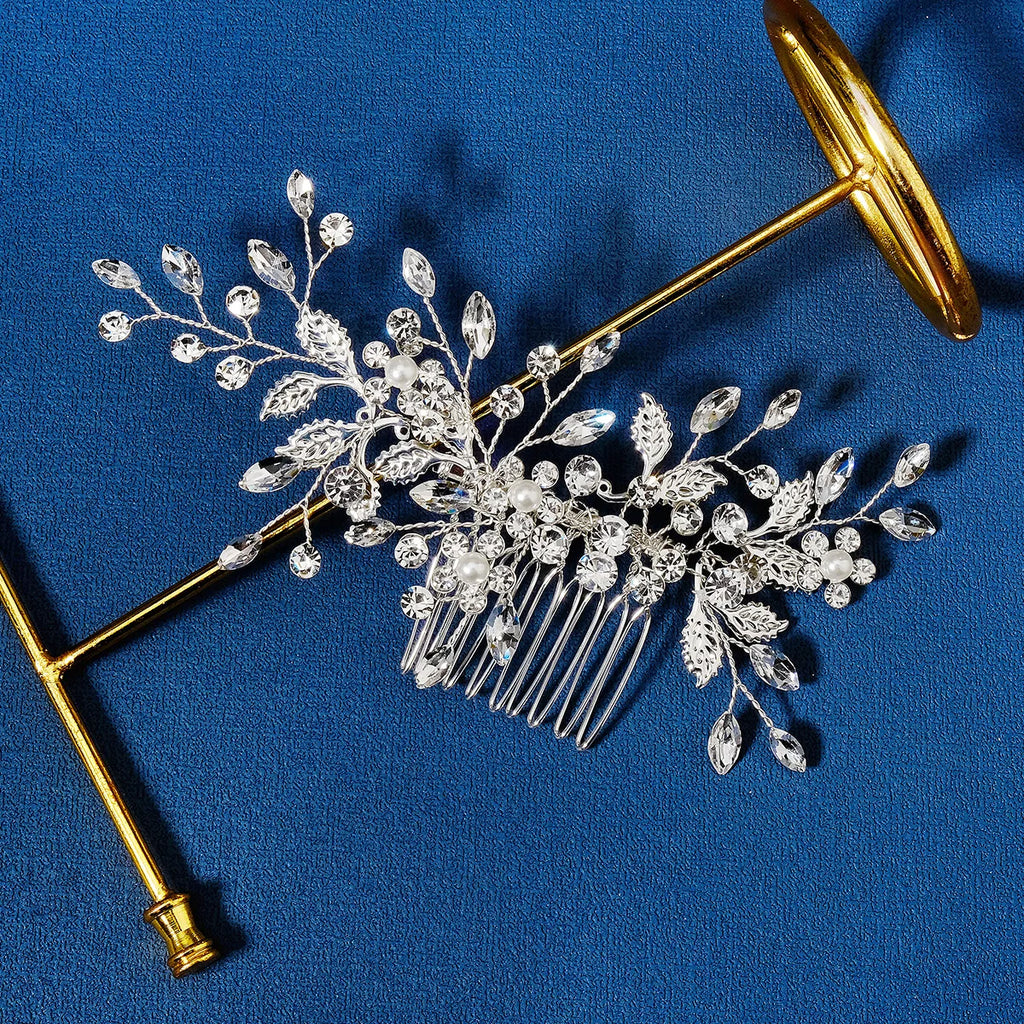 Nuevo peine de aleación de plata hecho a mano con perlas y diamantes de imitación, tocado de Metal a la moda, accesorio de joyería para el cabello elegante para mujer