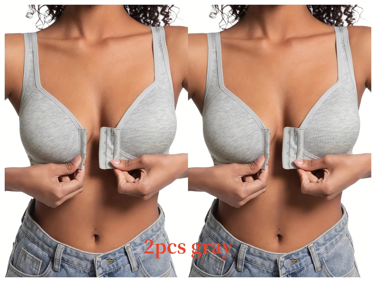 Sujetador de mujer sin aros con cierre frontal, color sólido, cobertura total, copas fijas, más consideradas para personas de mediana edad y mayores individuales