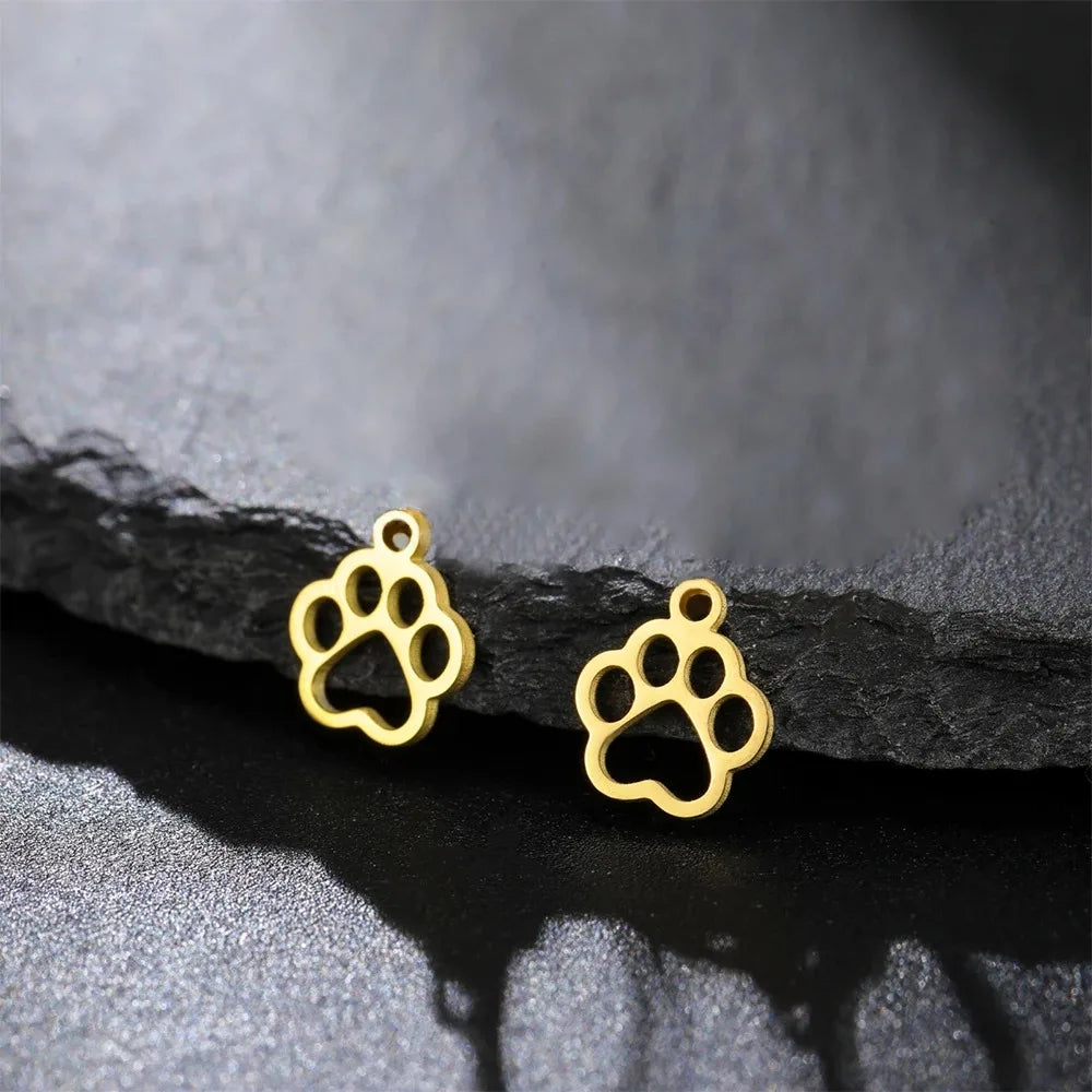 Cazador-abalorios de acero inoxidable con huella de pata de perro y gato, para hacer joyería DIY, bonito colgante de Animal para pulsera, pendientes y collar