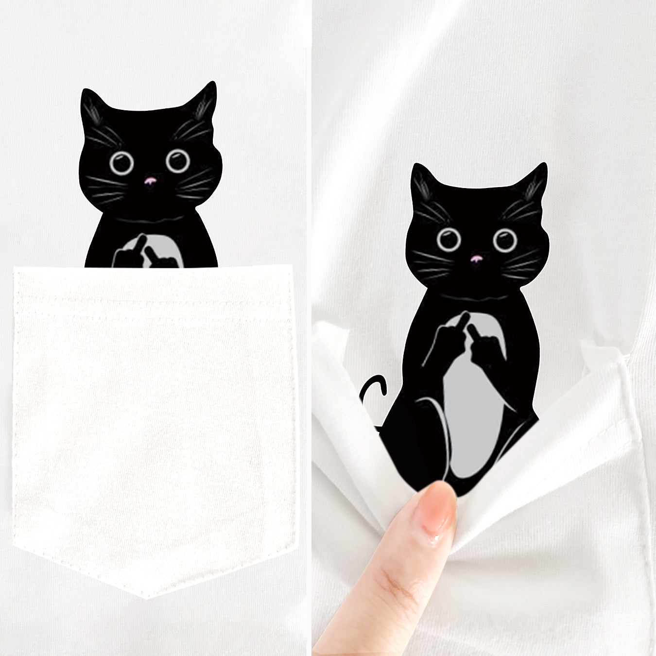 CLOOCL-Camiseta con estampado de gato para mujer, camisa divertida de algodón con pegatina de bolsillo de dedo medio, ropa informal Y2K