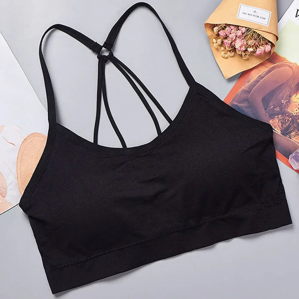 Ropa Interior Deportiva para Mujer, Top Corto sin Costuras para Yoga y Fitness, con Tirantes Anchos con Letras, Cómodo para Entrenamiento, sin Varillas
