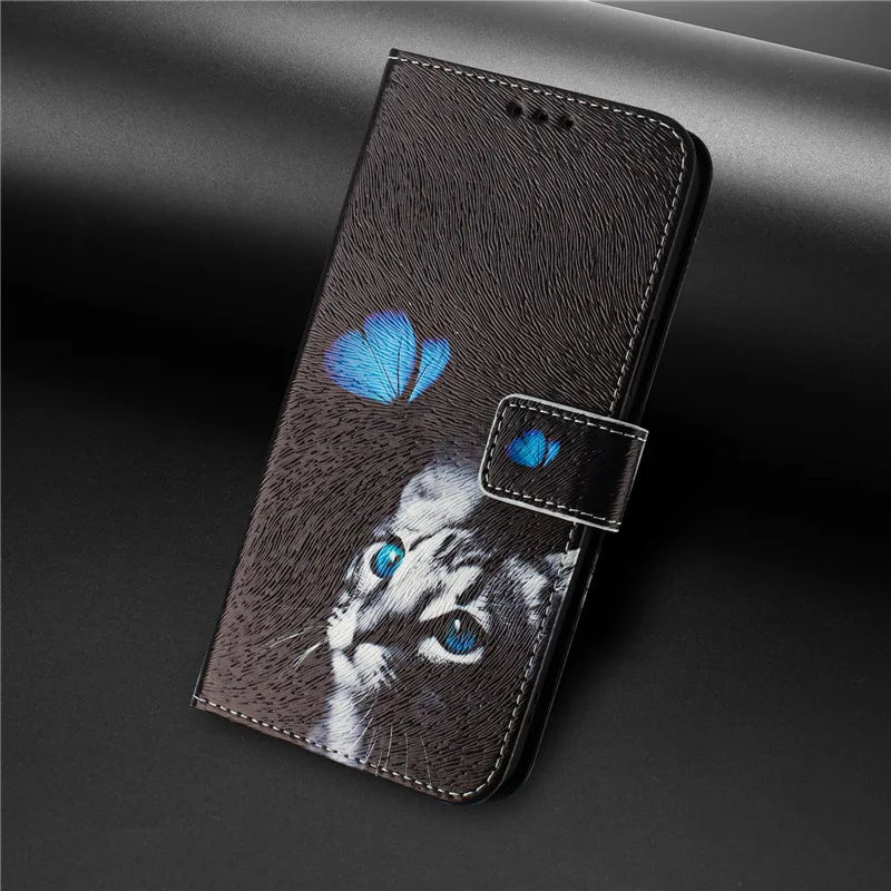 13 Funda de teléfono de cuero para iPhone 13 12 Mini 11 Pro 13Pro 12Pro Max 11Pro Coque Flip Cover Wallet fundas pintadas magnéticas gato oso