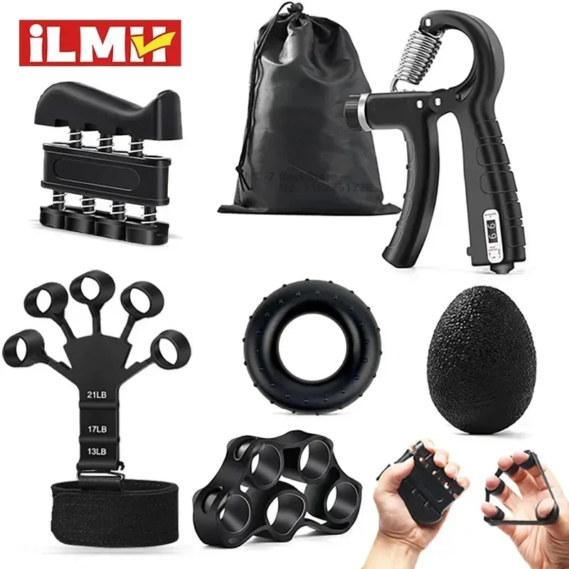 iLMH Entrenador de fuerza de agarre ajustable de 5-60 kg con ejercitador de dedos, fortalecedor de agarre de mano para desarrollo muscular y recuperación de lesiones