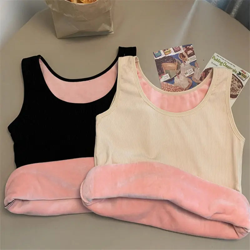 Ropa interior térmica de invierno para mujer, Top sin costuras, camisa de terciopelo, chaleco sin mangas, camiseta interior cálida para mujer, lencería Sexy de Color sólido