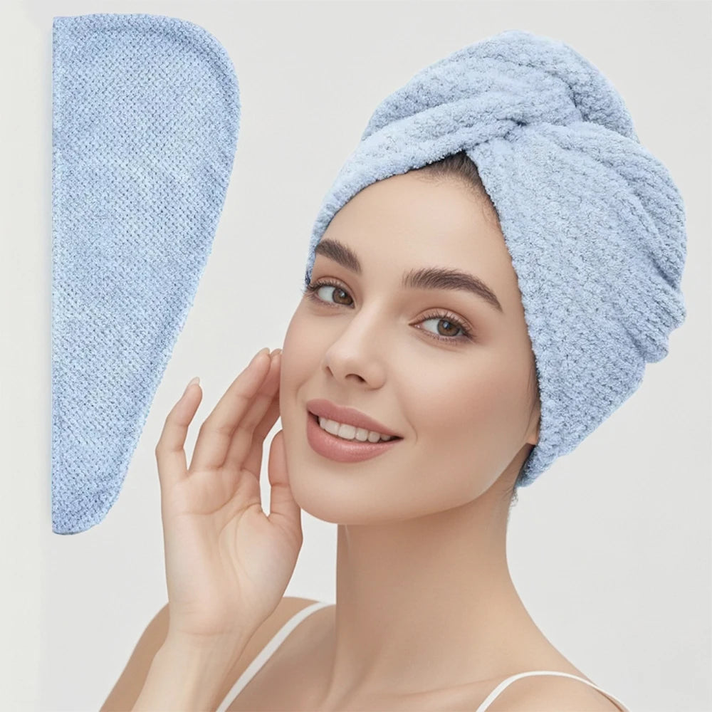 Toalla para el cabello de color sólido Gorro para el cabello seco texturizado 9,8 "X 25,5" toalla absorbente para el cabello para mujeres con botones