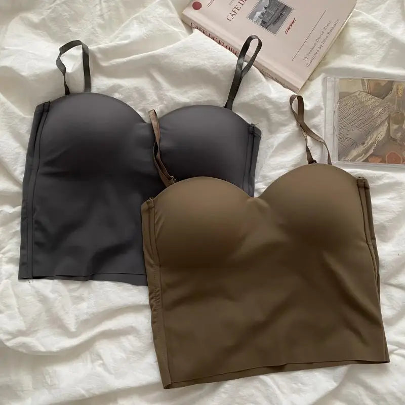 Aishang-Chaleco fino de seda helada para mujer, camisola con espalda francesa, copa fija integrada, ropa exterior, pecho envolvente de especias