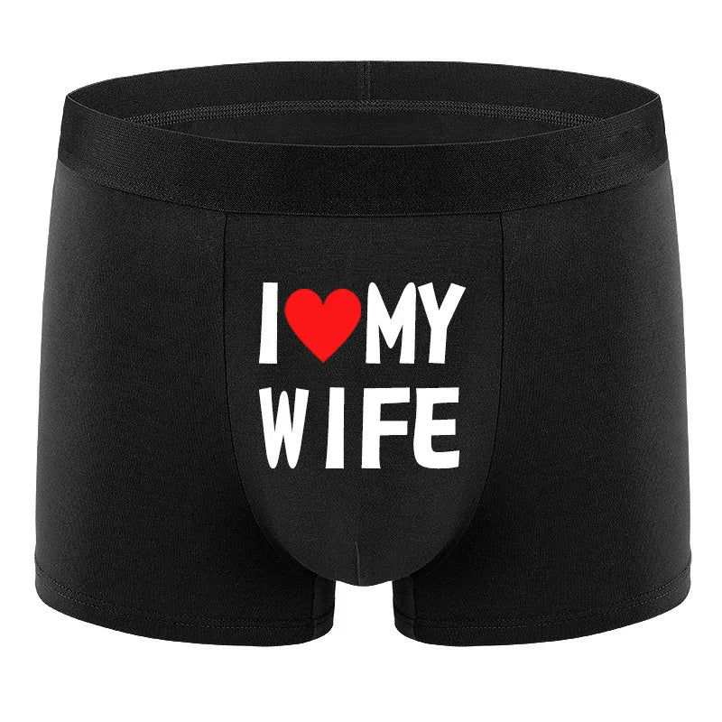 Ropa interior para hombre, Bóxer de Color negro a la moda con estampado personalizado, ropa interior suave y transpirable I Love My Wife, nuevo estilo 2024