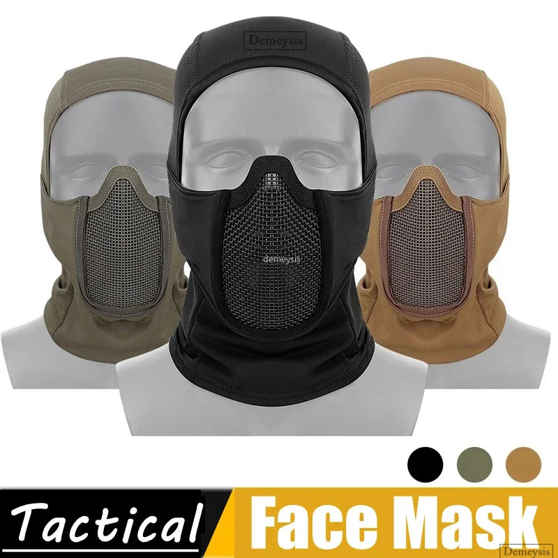 Pasamontañas Táctico de Malla para Airsoft y Paintball, Cubre Rostro Completo, Estilo Ninja, Capucha Metálica de Acero, Diseño Plegable