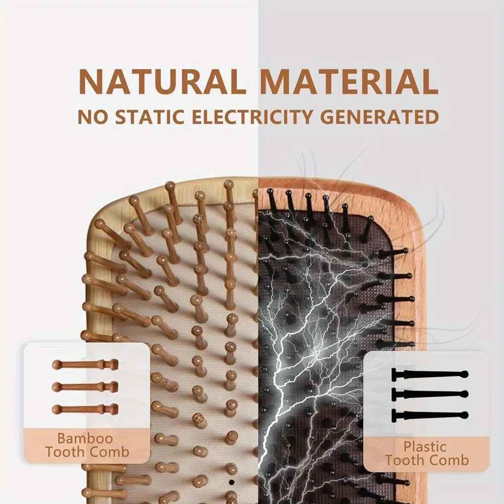 Peine de paleta de bambú Natural, peine con cojín de aire, masaje del cuero cabelludo, peine antiestático sin enredos, especial para pelucas de cabello real