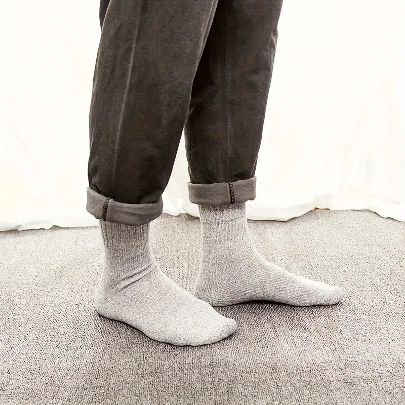 3/5 pares de calcetines cálidos para hombre, calcetines gruesos de media pantorrilla, calcetines antifrío para botas de nieve, calcetines elásticos de color sólido