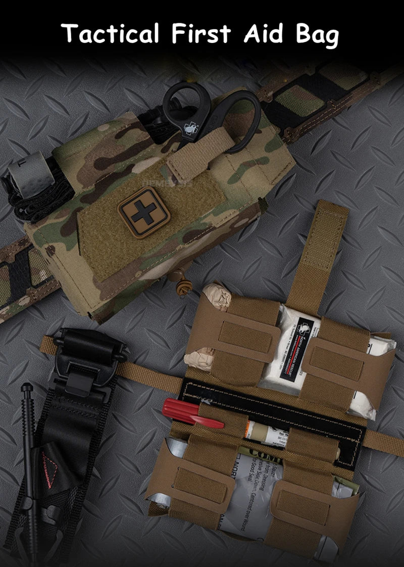 Bolsa táctica de primeros auxilios médicos, bolsas compactas para traumatismos al aire libre, IFAK para caza, chaleco Airsoft, portador de placa