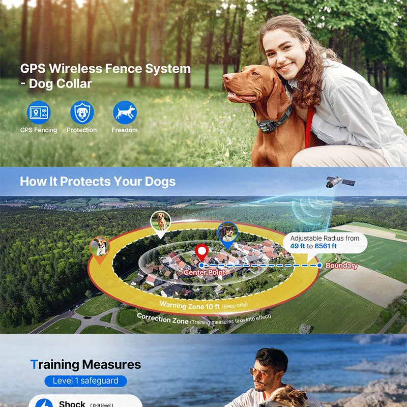 Valla electrónica inalámbrica GPS para mascotas, valla para perros y tapón para ladridos, entrenador para perros, Collar de descarga eléctrica para entrenamiento, actualización 2025