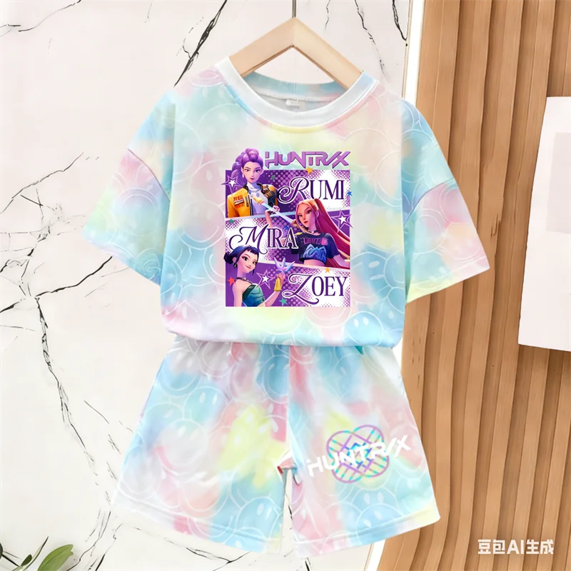 Nuevo Conjunto de Camiseta y Pantalones para Niñas, Ropa de Verano, Conjunto de Manga Corta con Estampado de Cara Sonriente, Conjunto de Camiseta y Pantalones Cortos para Niños