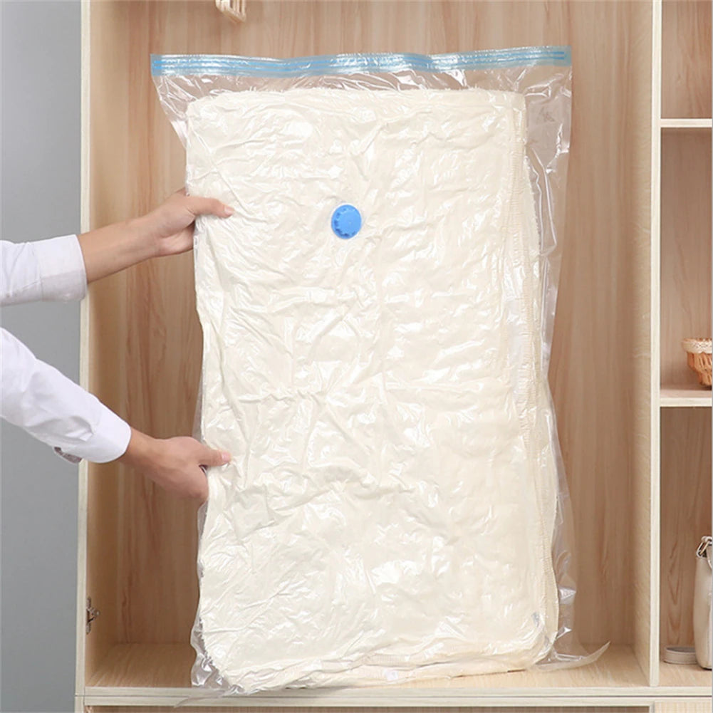 Bolsas de almacenamiento al vacío con válvula plegable comprimida, ahorro de espacio, almacenamiento de ropa de gran tamaño para toalla, manta de tela