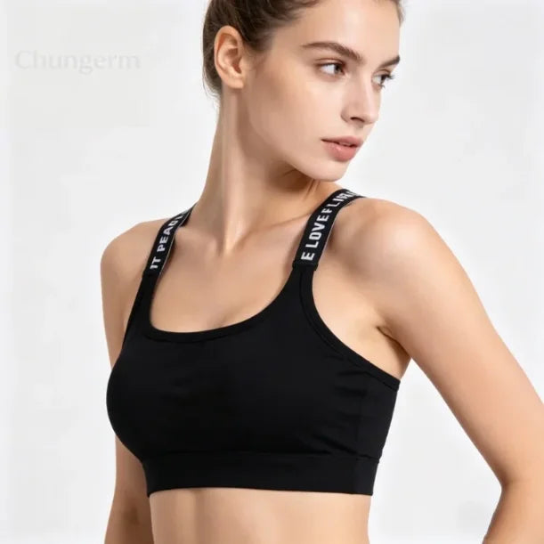 Ropa Interior Deportiva para Mujer, Top Corto sin Costuras para Yoga y Fitness, con Tirantes Anchos con Letras, Cómodo para Entrenamiento, sin Varillas