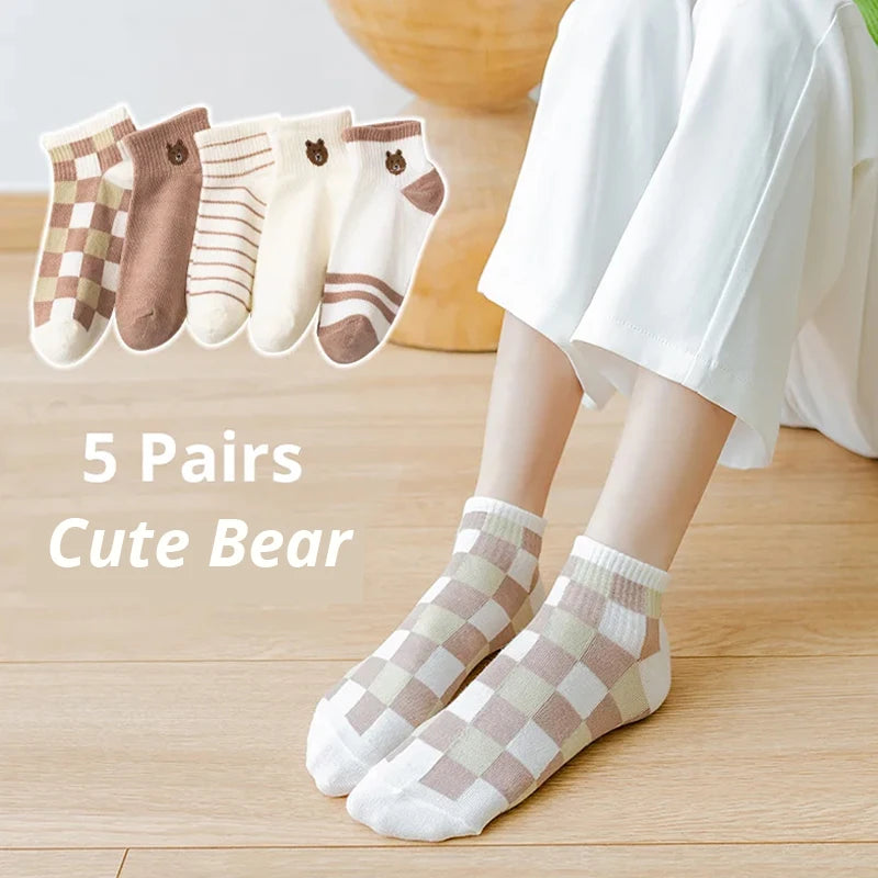 5/10/20 pares de calcetines de tubo corto para mujer, calcetines finos de gato rosa para las cuatro estaciones, bonitos calcetines de barco, calcetines bajos Ins a la moda