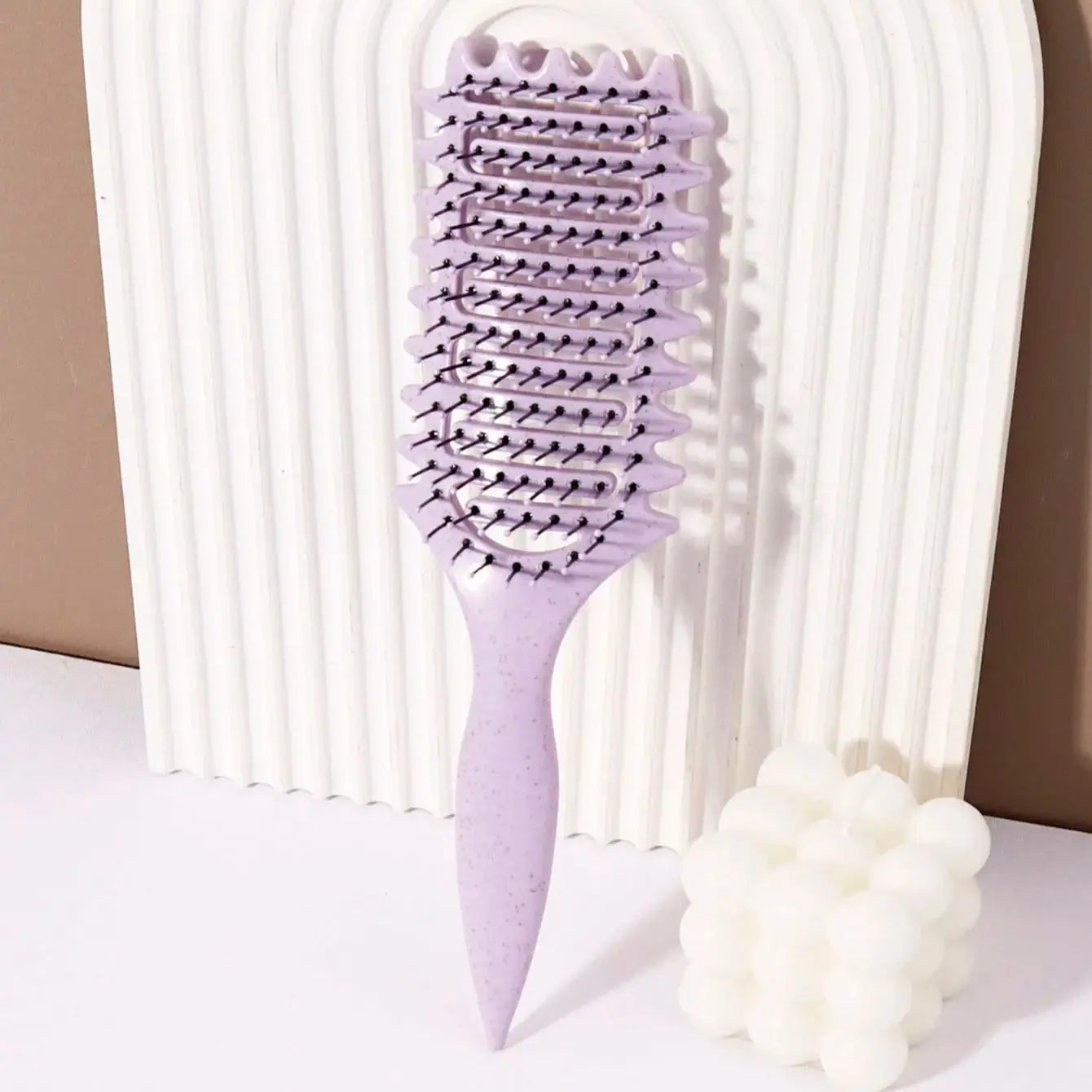 Cepillo de peinado rizado: peine de masaje hueco, melena de nailon, mango de plástico ABS, agarre cómodo Especial para pelucas de cabello real