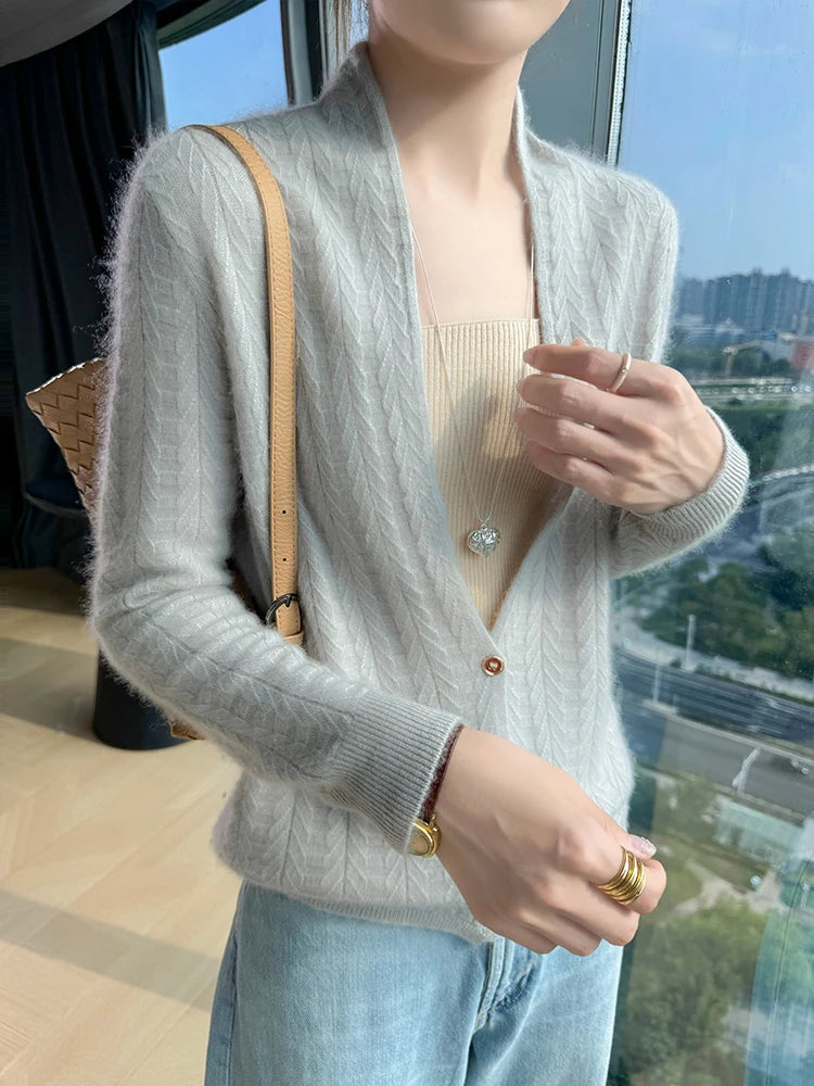 Cárdigan con cuello de bufanda para mujer, Tops, Otoño Invierno, nuevo suéter elegante de lana merina de 100%, suéter de lana elegante para mujer, blusa suave elegante