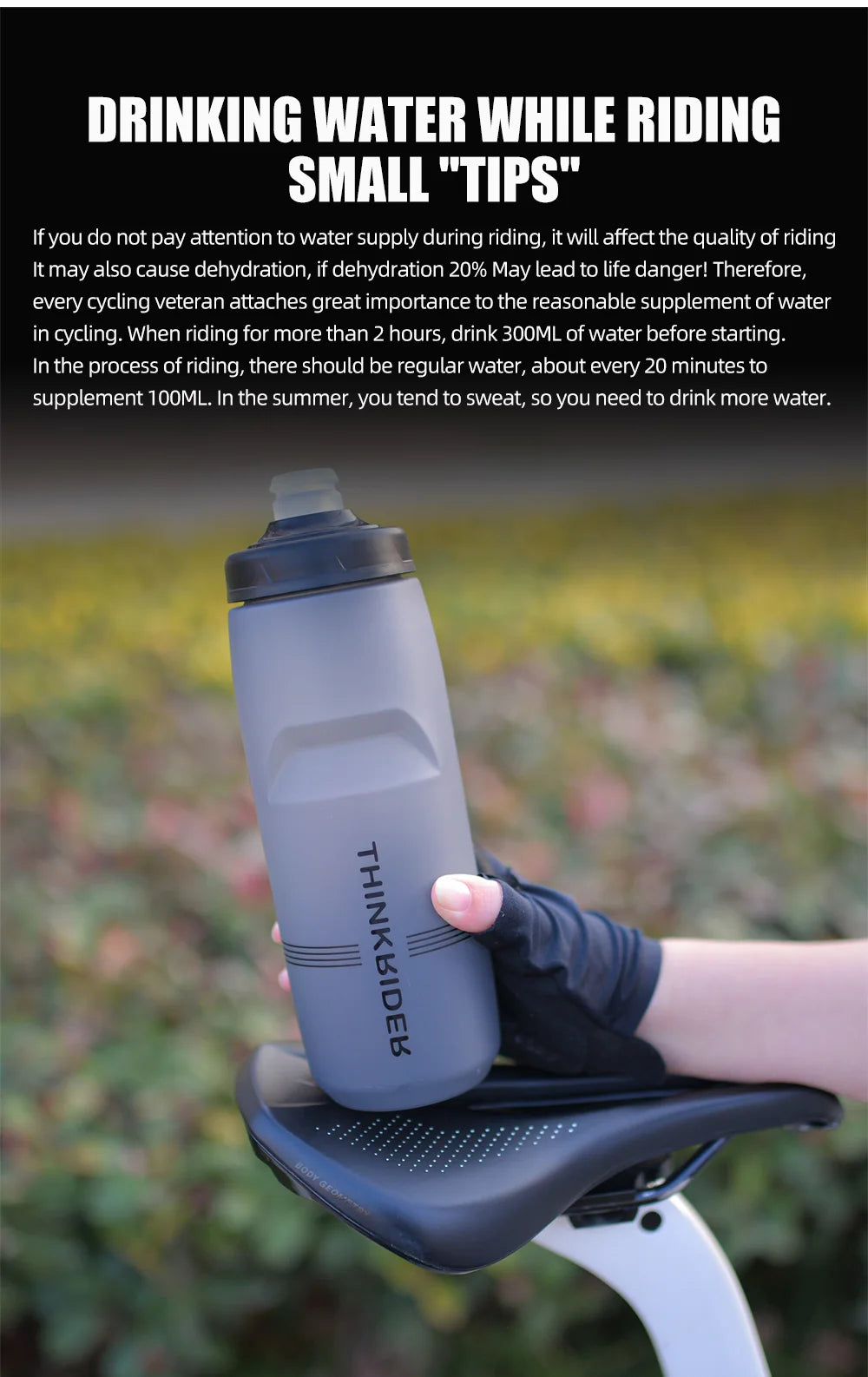 ThinkRider-botella de agua para bicicleta de montaña y carretera, botella de plástico portátil de gran capacidad para deportes al aire libre, 620ml/750ml