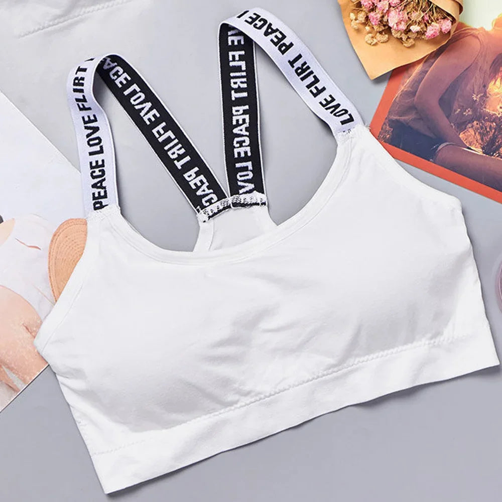 Ropa Interior Deportiva para Mujer, Top Corto sin Costuras para Yoga y Fitness, con Tirantes Anchos con Letras, Cómodo para Entrenamiento, sin Varillas