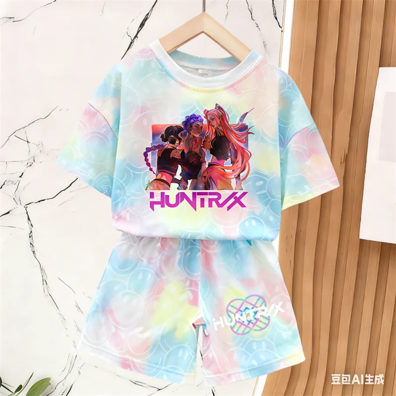 Nuevo Conjunto de Camiseta y Pantalones para Niñas, Ropa de Verano, Conjunto de Manga Corta con Estampado de Cara Sonriente, Conjunto de Camiseta y Pantalones Cortos para Niños