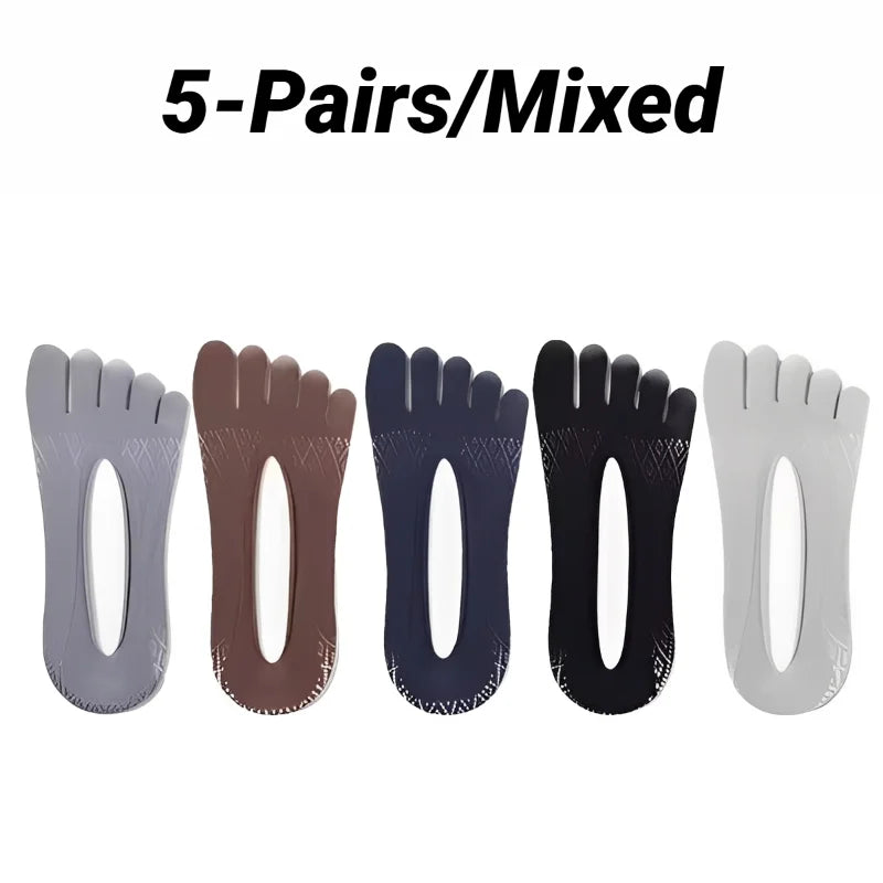 1/5 Pares de Calcetines Invisibles de Verano para Hombre, Calcetines de Cinco Dedos, Finos, de Terciopelo, Antideslizantes, Transpirables, Elásticos, de Seda Suave