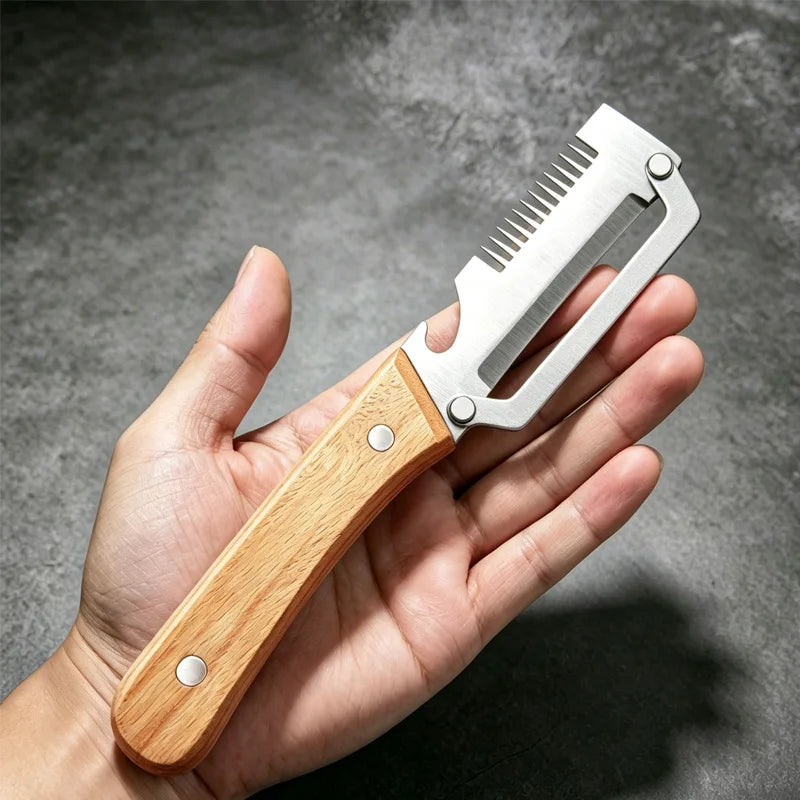 Pelador de Cocina de Acero Inoxidable con Mango de Madera para Pelar y Rebanar Frutas y Verduras, Utensilio de Cocina