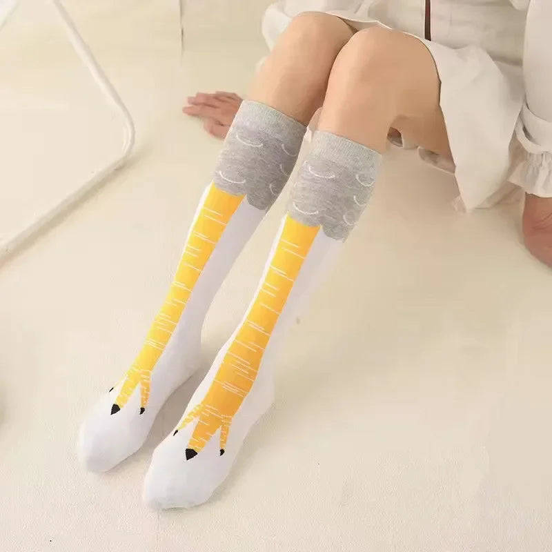 Calcetines divertidos de pollo en 3D para hombre, calcetines con estampado de dibujos animados, Cosplay, alta flexibilidad, calcetín alto hasta el muslo, pies finos de algodón a la moda