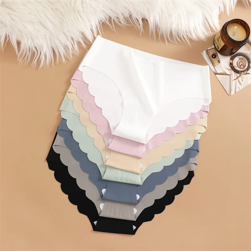 Braguitas de Seda de Hielo sin Costuras, 4 Piezas/Juego, Braguitas de Mujer de Color Sólido, Ropa Interior Elástica, Ultrafinas, sin Rastro, con Laterales Ondulados