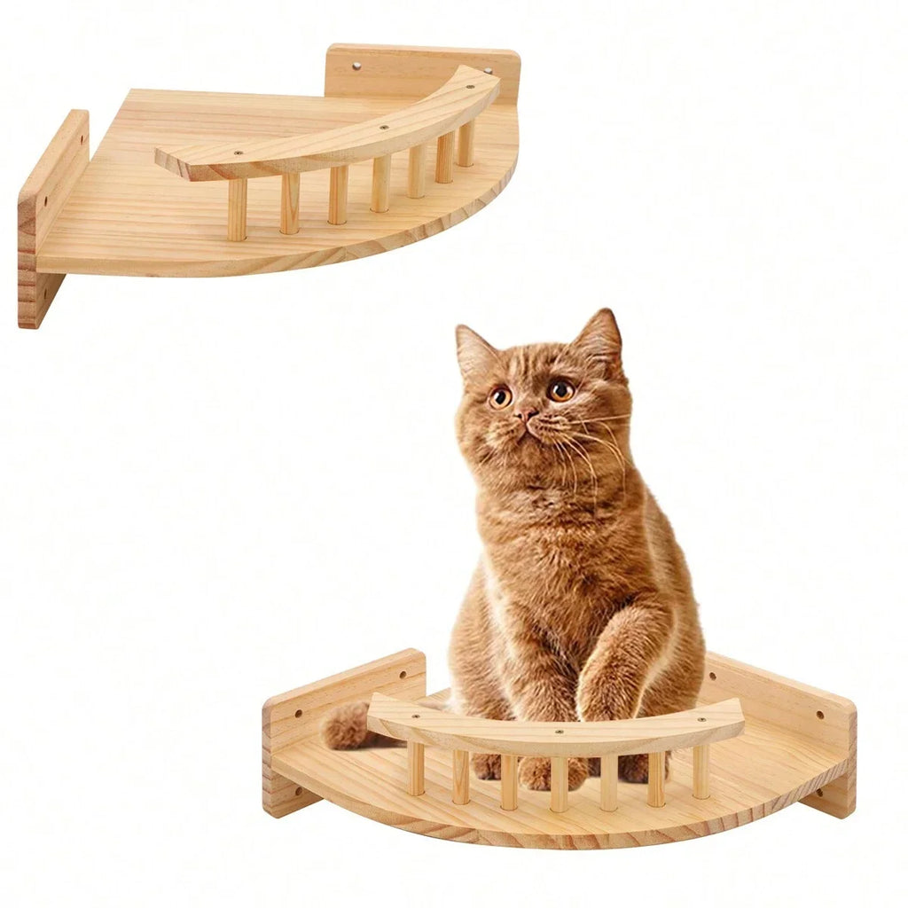 Hamaca esquinera con escalones para gatos, mueble montado en la pared, estante de escalada para gatos de interior, cama colgante de madera, 3/4 piezas