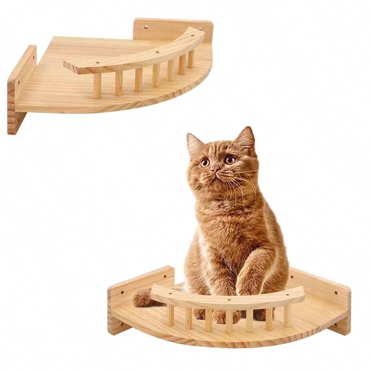 Hamaca esquinera con escalones para gatos, mueble montado en la pared, estante de escalada para gatos de interior, cama colgante de madera, 3/4 piezas