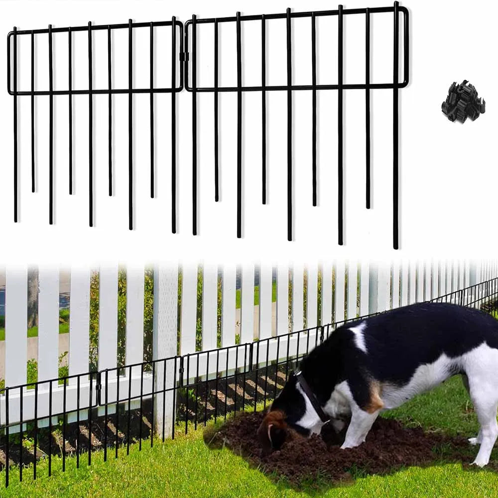 Paquete de 10 valla de barrera para animales, valla de jardín de metal resistente a la oxidación de acero recubierto de negro, valla para perros y conejos para uso en exteriores