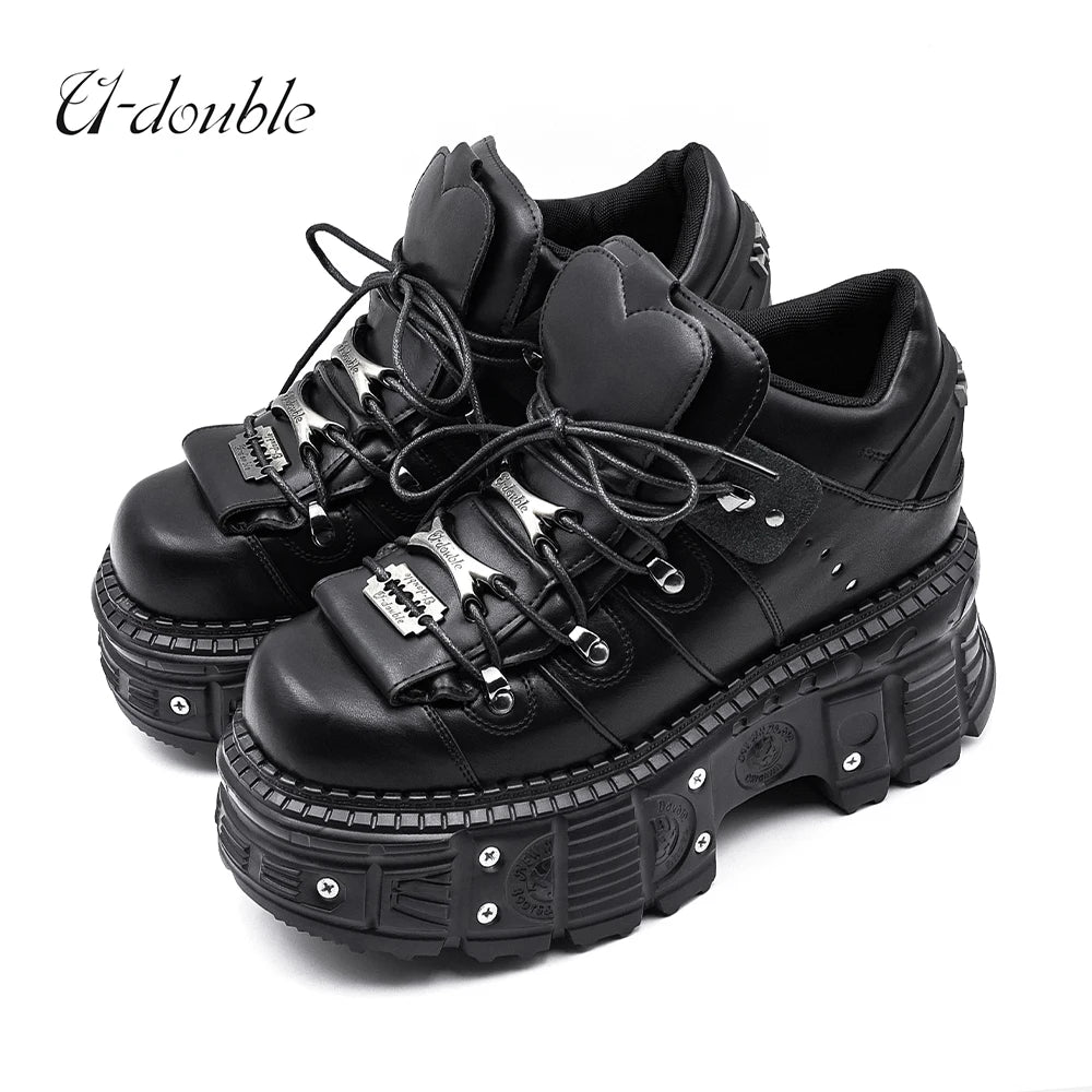 2026 nuevo estilo Punk zapatos de mujer con cordones altura del tacón 6CM zapatos de plataforma mujer gótico tobillo Rock botas decoración de Metal zapatillas de deporte para mujer