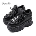 2026 nuevo estilo Punk zapatos de mujer con cordones altura del tacón 6CM zapatos de plataforma mujer gótico tobillo Rock botas decoración de Metal zapatillas de deporte para mujer