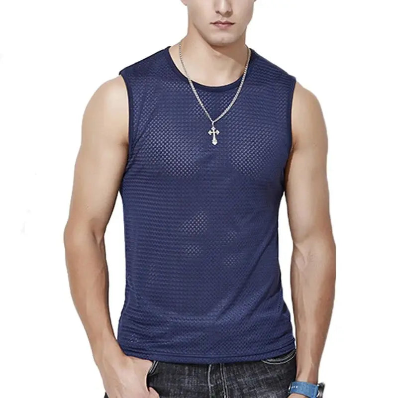 Camisetas sin mangas de malla de seda helada para hombre, camiseta sin mangas transparente para culturismo, chaleco de Fitness, camisetas musculosas de malla para hombre, 1 ud.